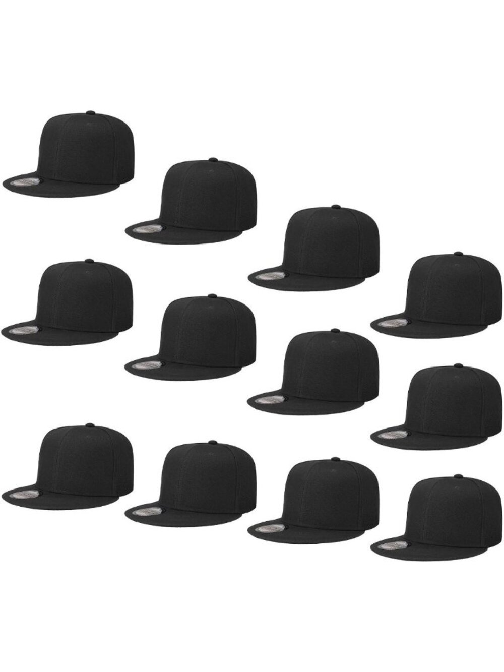 12 Pack Adjustable Snapback Hats - Hip Hop Style Flat Bill Caps, Solid Colors